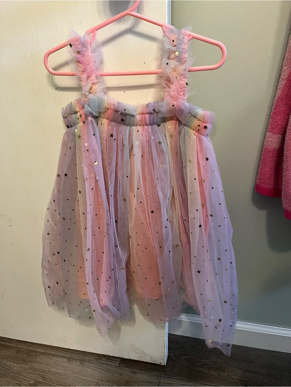 Pink Pastel Rainbow Fairy Princess Star Tulle Kids Costume Dress